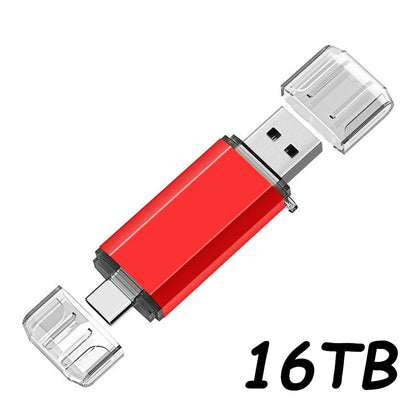 Novo Pendrive OTG 2 em 1 de 16 TB (USB 3.0 e Tipo-C) para iPhone, Samsung, Huawei, Xiaomi, Android e Notebook
