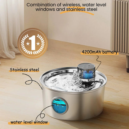 Fonte de Água Automática e Recarregável p/ Pets (Cães e Gatos) // Aço Inoxidável, 3,2 L (108 oz), Sem Fio, 5V, c/ Sensor de Movimento