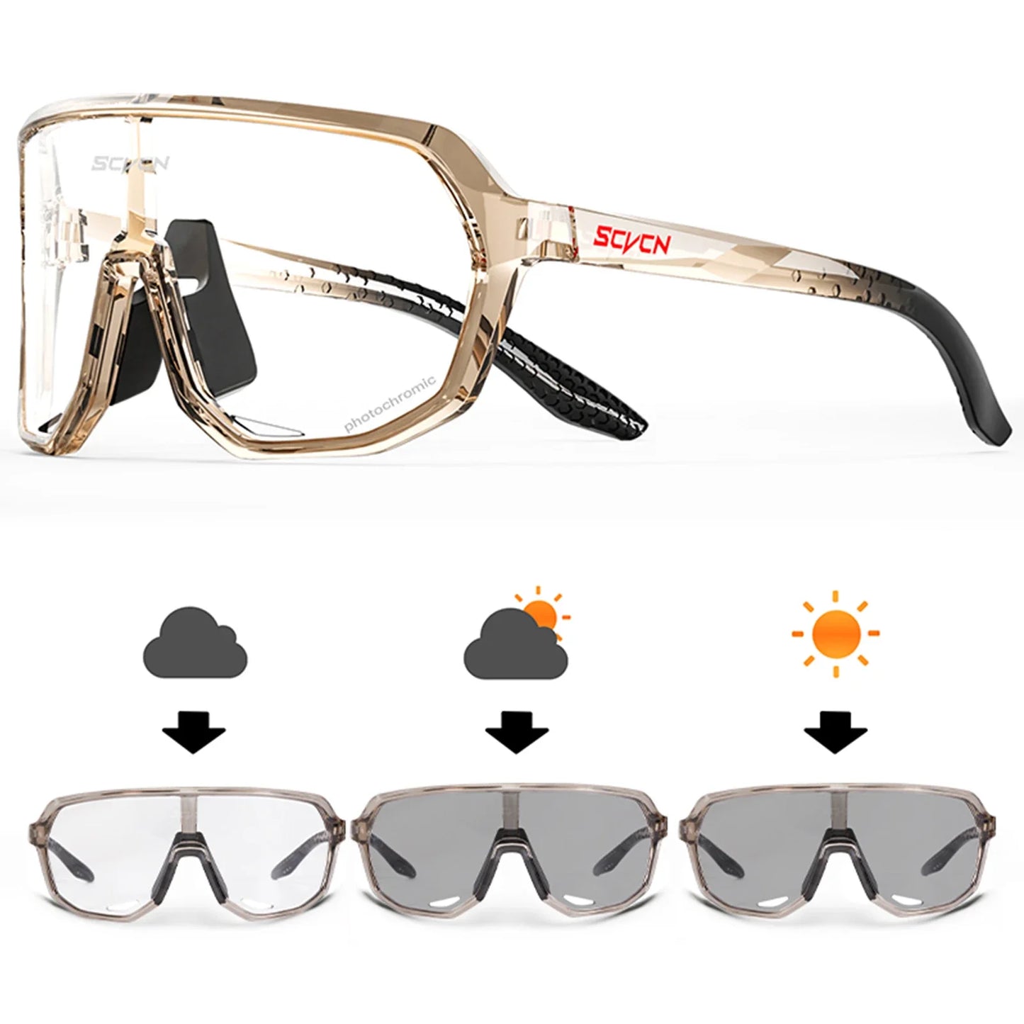 Óculos de Sol p/ Ciclismo Unissex p/ Caminhadas // Fotocromáticos SCVCN // Novos p/ Motociclismo, Bicicleta, Esportes ao Ar Livre // Proteção UV400