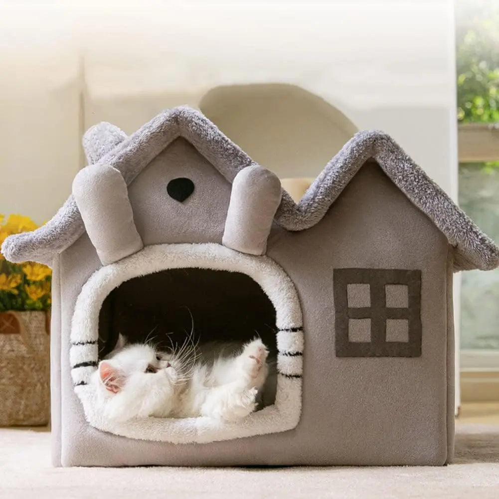 Casinha Dupla p/ Cães e Gatos // Dobrável, Macia e Aconchegante // Com Espuma Viscoelástica 30D de Alta Elasticidade // Almofada Removível e Base Antiderrapante.