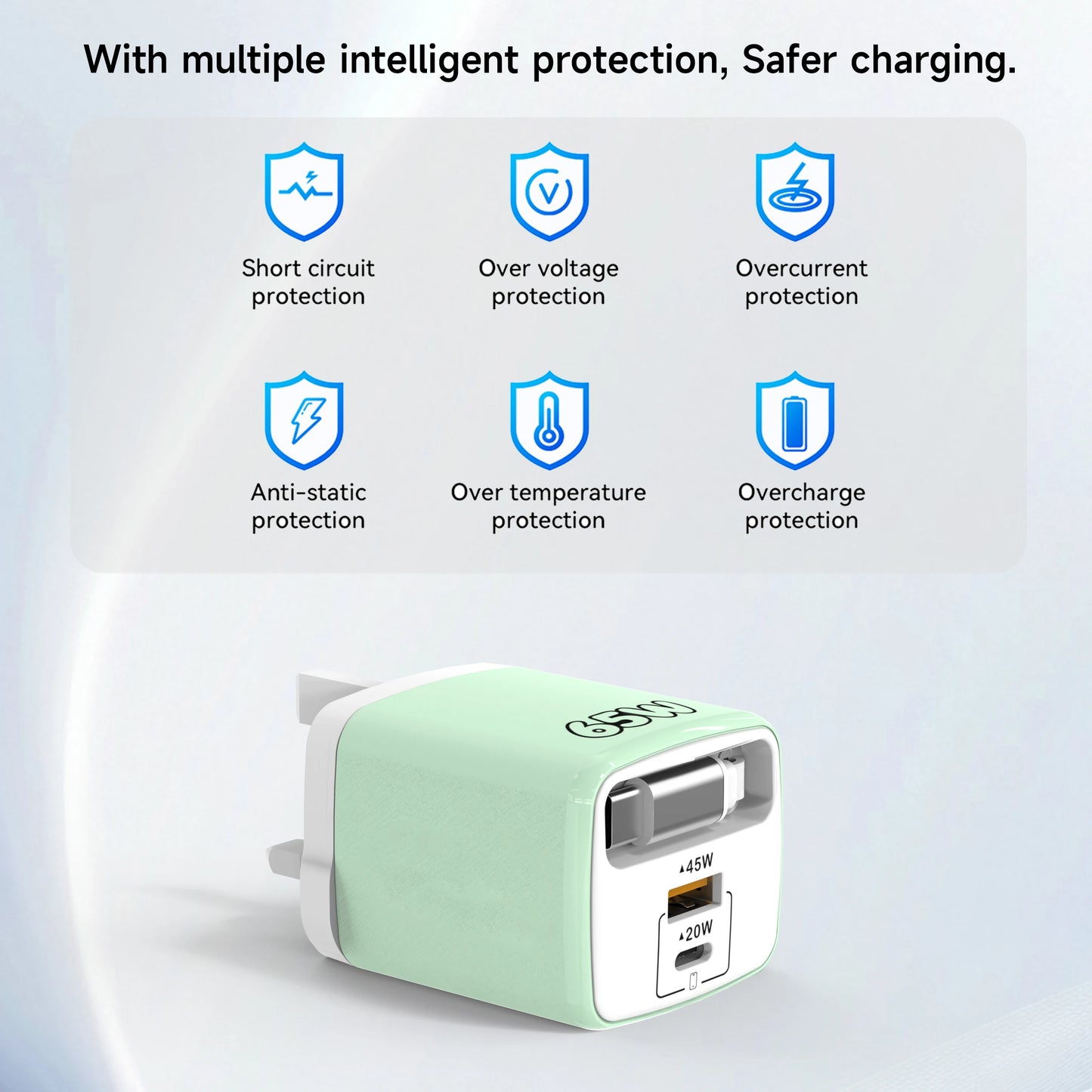 Carregador de Parede USB-C PD de 65W com Cabo USB-C Retrátil e Quick Charge 3.0 // Para iPhone 17 Pro, Samsung e Xiaomi // Padrões UE