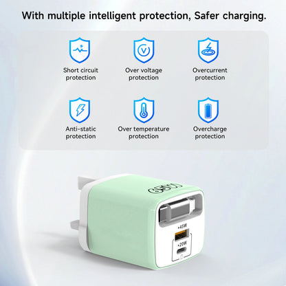Carregador de Parede USB-C PD de 65W com Cabo USB-C Retrátil e Quick Charge 3.0 // Para iPhone 17 Pro, Samsung e Xiaomi // Padrões UE