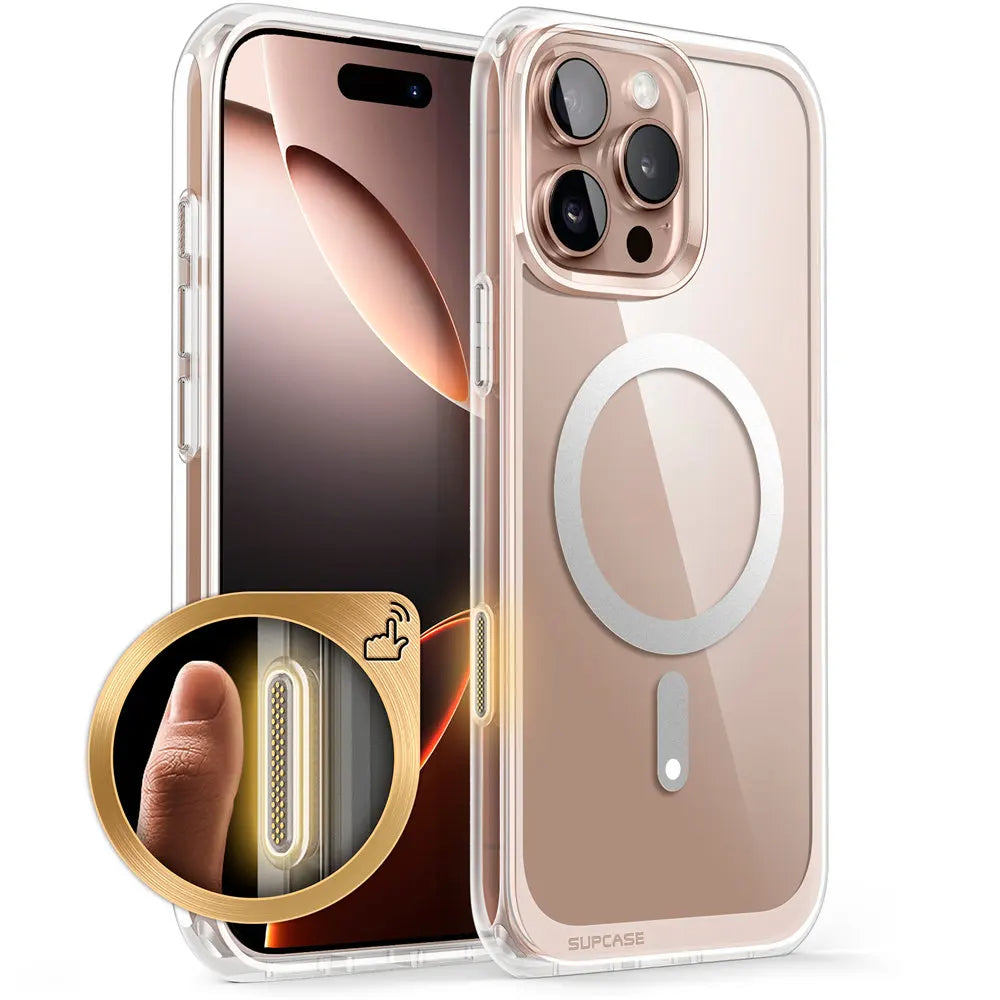 Capa SUPCASE para iPhone 16 Pro Max com botão de controle da câmera, design fino e resistente a impactos, com ímãs.