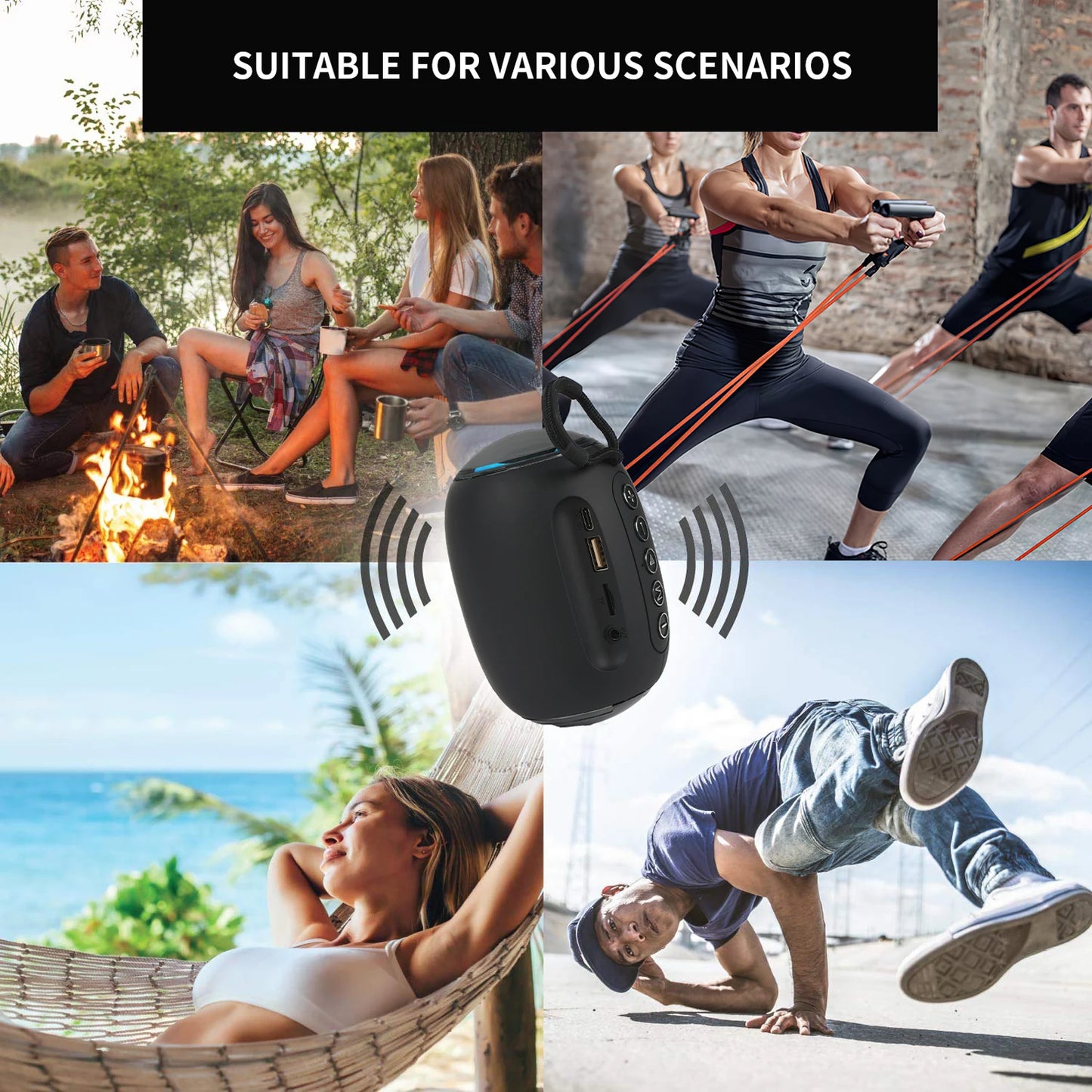 Caixa de Som Bluetooth Portátil Sem Fio p/ Esportes ao Ar Livre // XTUGA RGB Reprodutor de Áudio Portátil para Música // USB, Bluetooth, p/ Festas e Rádio