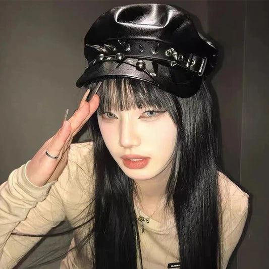 Boina Original da Subcultura Harajuku Y2K p/ Meninas // Gótica / Lolita / Goth / Harajuku // Caveira de Osso // Chapéu Punk Steam