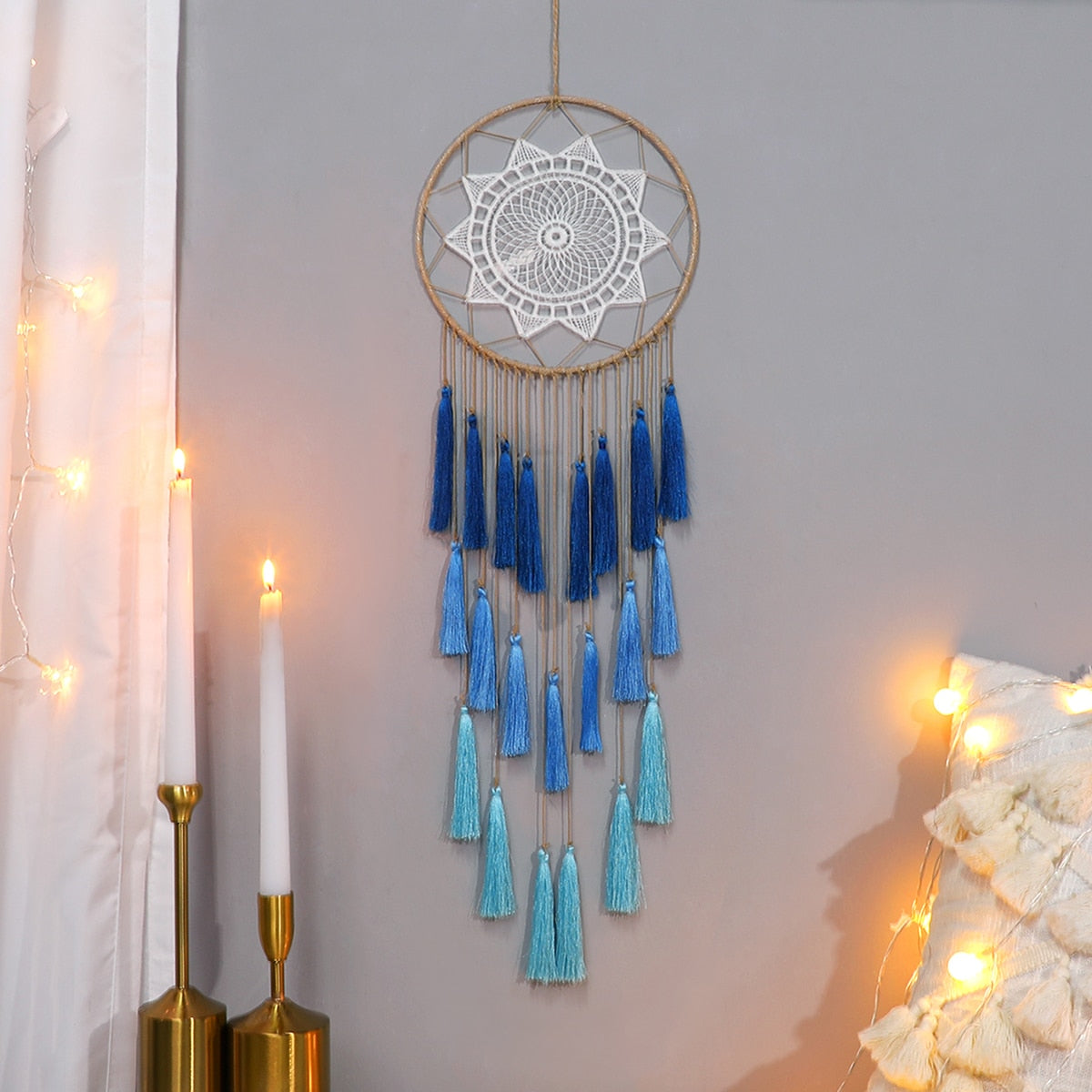 Decoração de Quarto Nordic Artilady Tassel Dream Catcher // Lindas Decorações de Boa Sorte de Quarto/sala/corredor, etc...nas Cores Rosa, Azul e Branco. Um Excelente Presente Para Decoração!!!