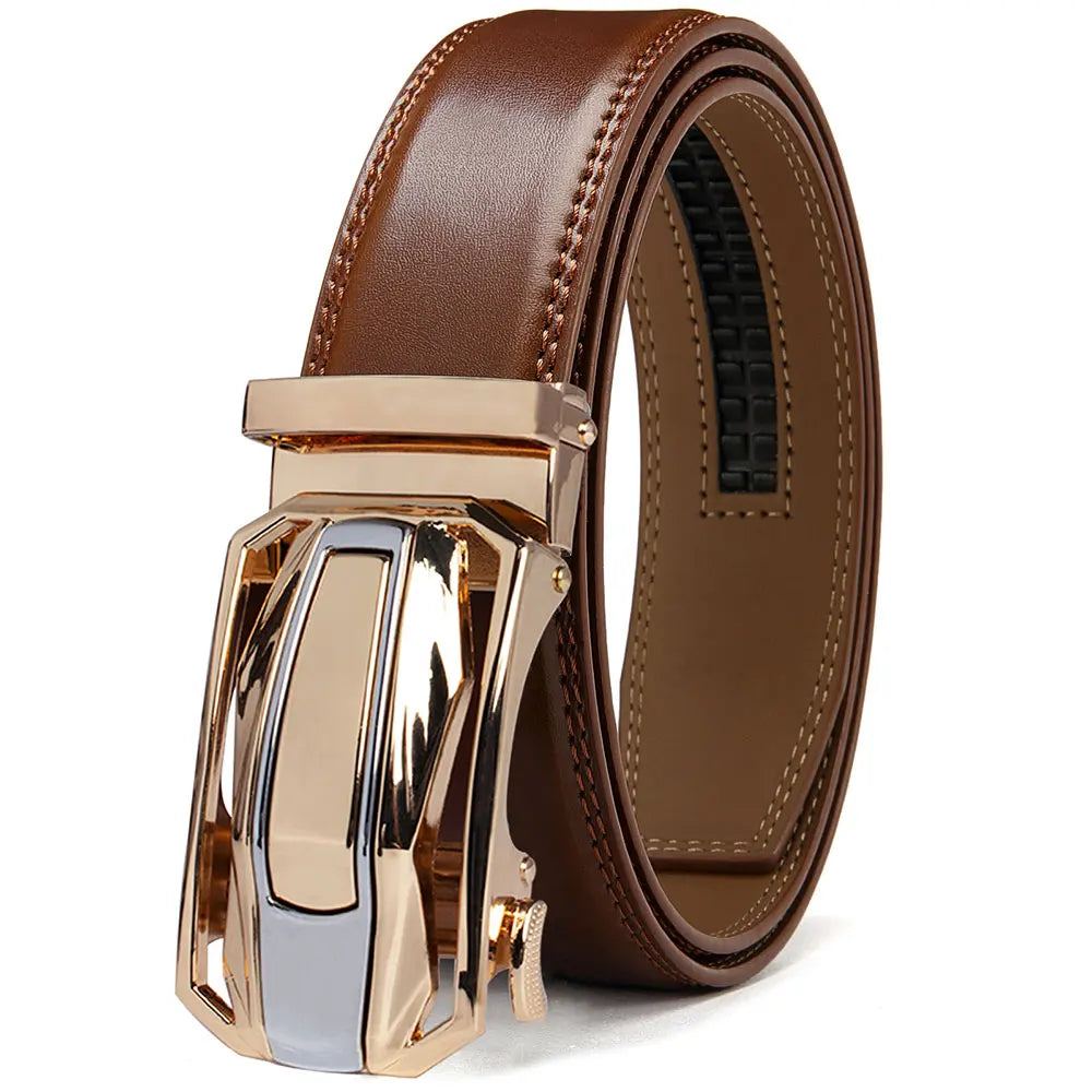Cinto Masculino de Couro Legítimo de Vaca // Cinto Automático Esportivo de Marca da Moda // Fivela Automática de Catraca