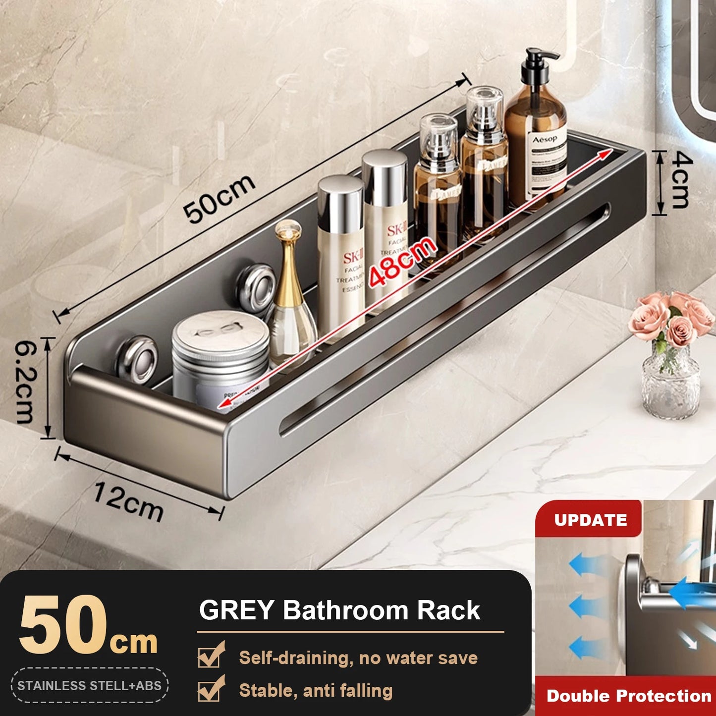 Suporte de Parede p/ Banheiro // Prateleira p/ Vaso Sanitário // Em Aço Inoxidável // Sem Necessidade de Furar // Organizador p/ Banheiro e Pia de Cozinha.