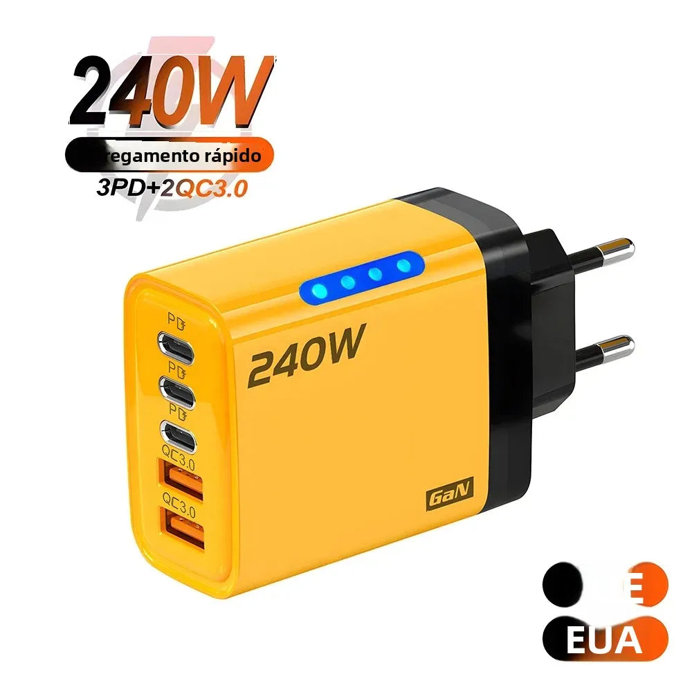 Carregador USB-C PD c/ 5 Portas // Carregamento Rápido 3.0 // Compatível c/ IPhone 16, 15, Samsung, Xiaomi e Huawei.