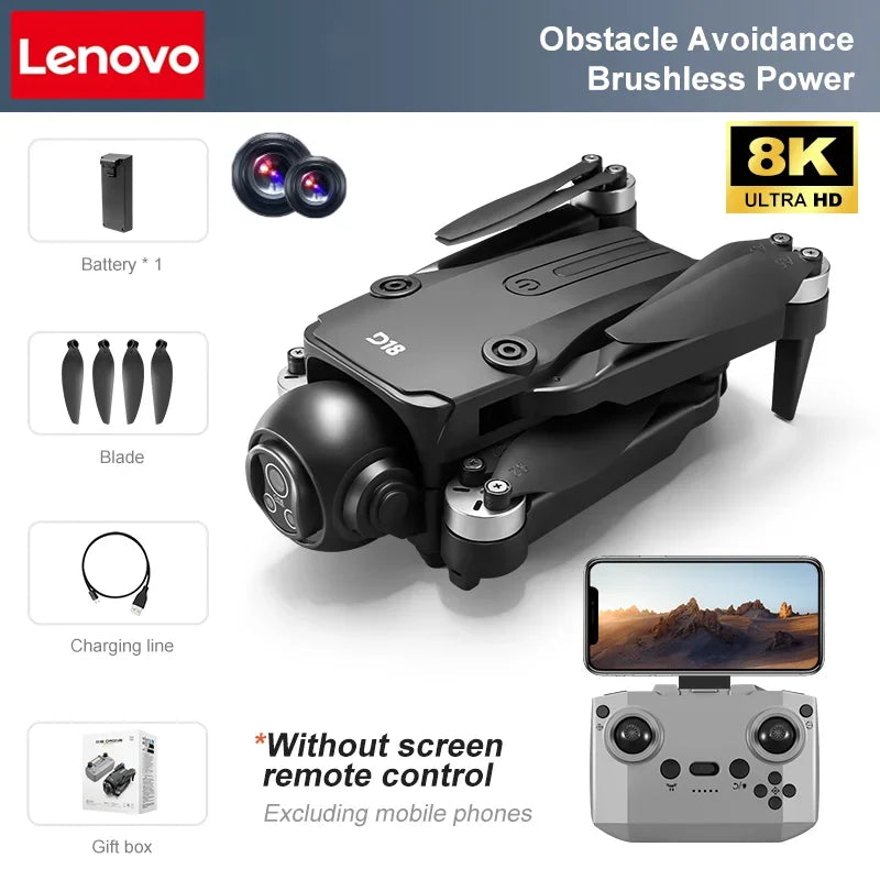 Drone Lenovo D18 8K Aerial HD Câmera Dupla // Fotografia Inteligente // Prevenção de Obstáculos // Brushless Power // 5G WIFI GPS Return VR Drone