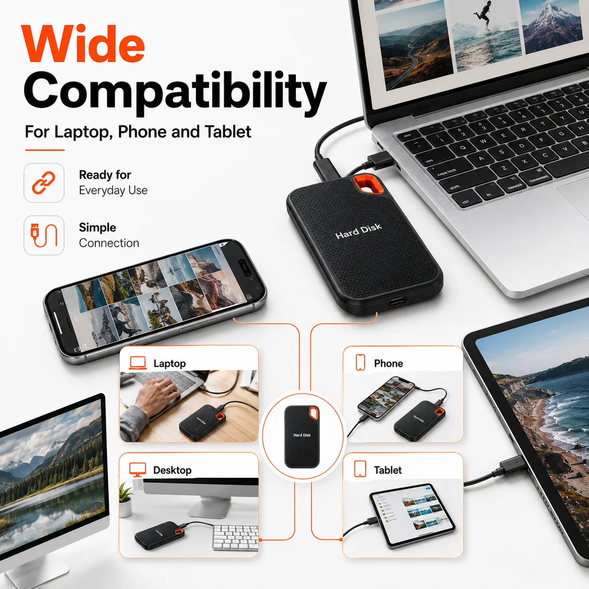 SSD Portátil de Alta Capacidade (4 TB) // Unidade de Armazenamento Externa de Alta Velocidade // Compatível c/ USB 3.1 // Para Notebook, PC, Smartphone e Mac