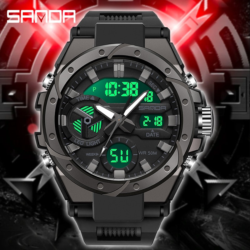 Relógio Digital SANDA 3313 de Pulso Multifuncional // Tendência da moda // Estilo Militar, Para atividades ao ar livre // À Prova d'Água 50M