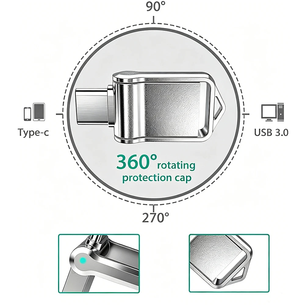 Mini Pendrive OTG USB 3.0 Tipo C de 512 GB p/ iPhone, iPad e Android (Samsung/Laptop) // Capacidades de 32 GB, 256 GB e 512 GB