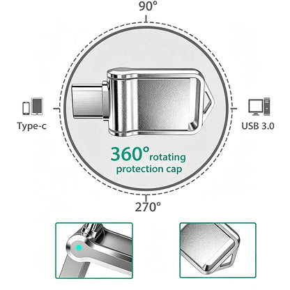 Mini Pendrive OTG USB 3.0 Tipo C de 512 GB p/ iPhone, iPad e Android (Samsung/Laptop) // Capacidades de 32 GB, 256 GB e 512 GB
