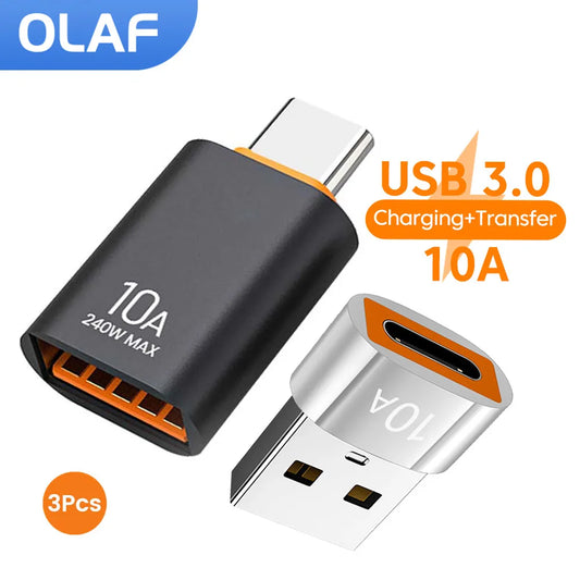 Adaptador USB 3.0 OTG 10A para Tipo C USB // Fêmea para Tipo C // Macho Adaptador de Carregamento Rápido OTG USB C // Para Xiaomi Samsung Laptop PC