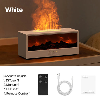 Umidificador de Ar com Efeito de Chama de Lareira e Difusor de Óleos Essenciais // Controle Remoto, Luz Noturna Ambiente Colorida // Presente Criativo
