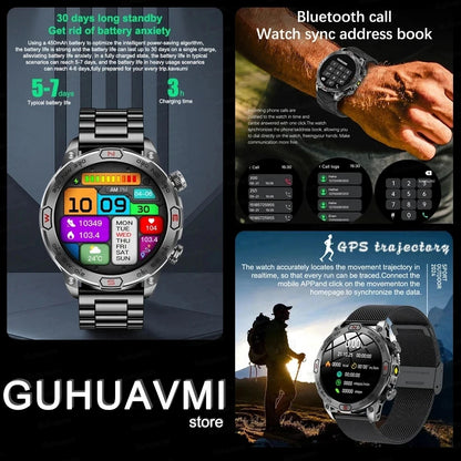 Relógio Inteligente Militar c/ GPS Novo 2024 // Masculino A466 * 466 HD Tela AMOLED //  Frequência Cardíaca / Bluetooth / Chamada IP68 // Smartwatches À prova d'água