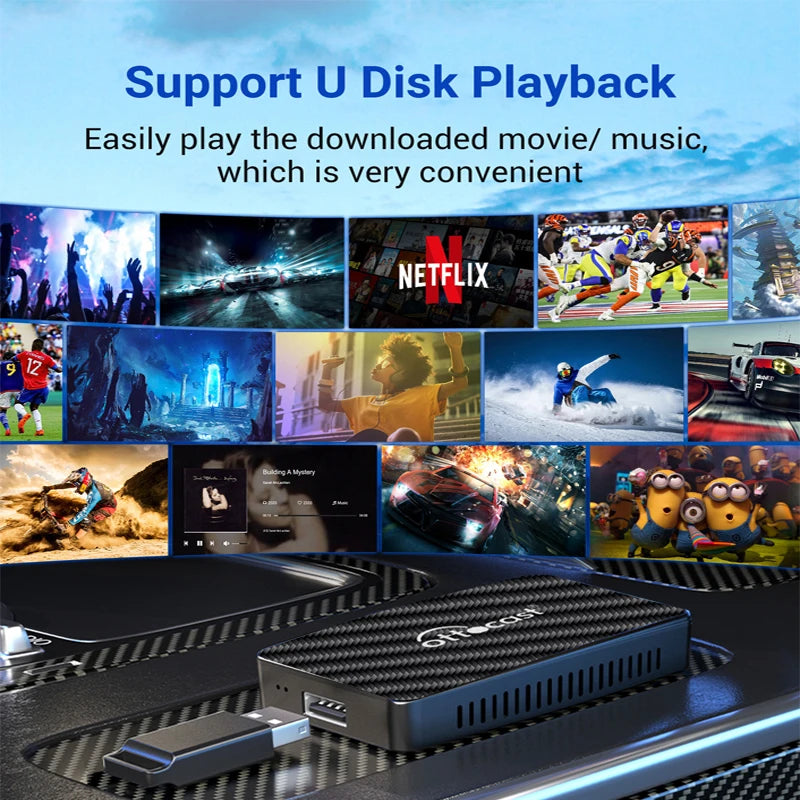 OTTOCAST Play2Video Pro Android Ai Box Pro // Com YouTube, Netflix e TikTok Integrados // IPTV, Conexão com Fio para Sem Fio e CarPlay // Acessórios p/ Carro.