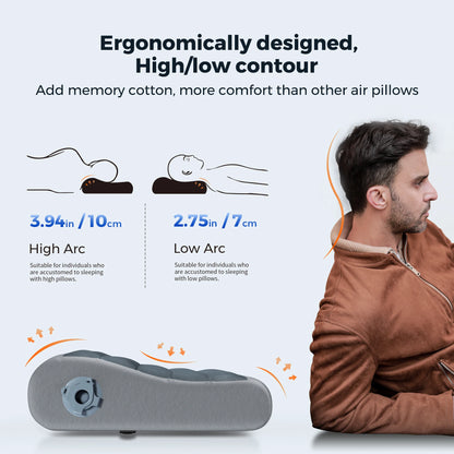 Travesseiro Inflável Ergonômico FLEXTAIL ZERO // Com Suporte Duplo p/ Viagem e Casa / Leve, Lavável e Ultrassilencioso