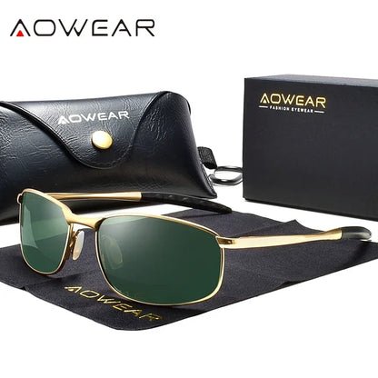 Óculos de Sol Espelhados Polarizados Retrô AOWEAR Unissex // Óculos de Sol Vintage c/ Proteção UV400 // Óculos de Direção Leves c/ Estojo
