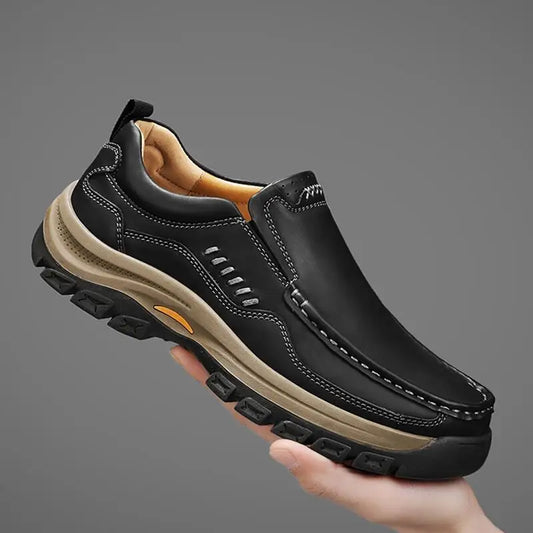 Calçados Masculinos de Marca Sneaker em Couro Legítimo de Alta Qualidade // Estilo Casual Slip-On Confortável // Ideal p/ Trabalho e Uso Externo