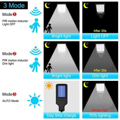 Luzes de Rua Solares ao Ar Livre 2500w // Lâmpada Solar com 3 modos de Luz // À Prova d' água / Sensor de Movimento // Lâmpada de Segurança para Jardim