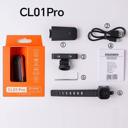 Lanterna Traseira de Bicicleta RAVEMEN CL01 Pro em LED // Recarregável Via USB-C // Com Acendimento Automático // Sensor de Freio // Visibilidade Lateral e Suporte de Atualização.