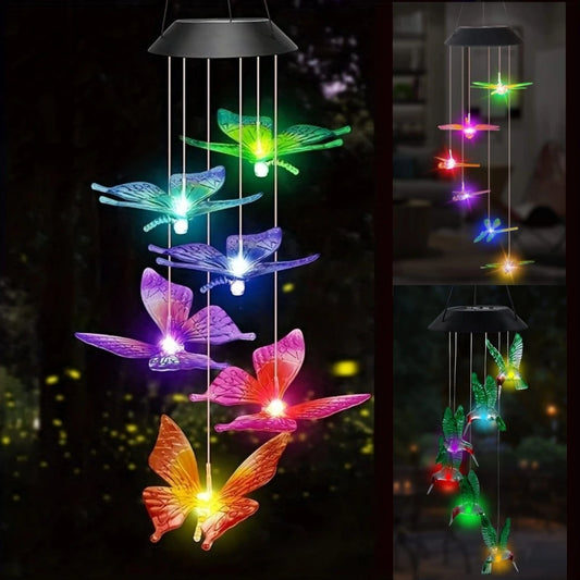 Sino de Vento Solar p/ Exterior // Luz de Jardim Suspensa com Mudança de Cor // Iluminação Decorativa c Energia Solar p/ Pátio/Jardim