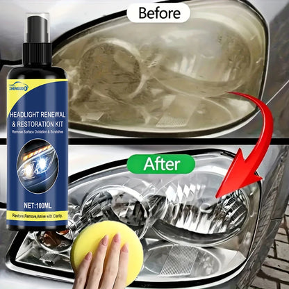 Spray Restaurador de Faróis de Cerâmica 100ml // Ferramenta Premium p/ Reparo de Faróis de Carros // Remove Amarelamento e Oxidação // Restaura a Transparência // Spray Protetor de Revestimento de Longa Duração.