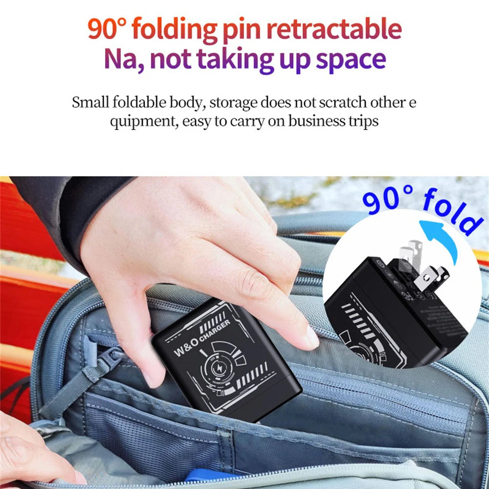 Carregador Rápido Portátil Multifuncional Dobrável GaN 20W PD3.0 // Com Proteção de Carga e Cabo Tipo-C Retrátil
