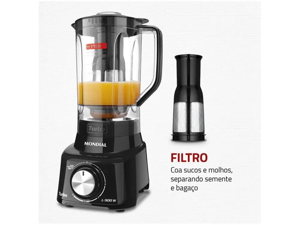 Liquidificador Mondial Turbo L-900 FB // Com Filtro de 5 Velocidades 900W // Preto-220V