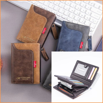 Carteira da Moda Masculina de Couro Sintético c/ Zíper Curto // Porta-Cartões Simples // Couro Macio // Clipe p/ Dinheiro // Porta-Moedas Retrô // Presentes p/ Estudantes