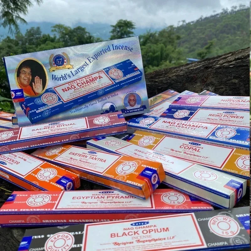 Incenso Indiano Satya Varas Artesanais com Seis Sabores // 5BOX NAG Champa Coleção de Aromas Medicinais Refrescantes para Meditação em Casa