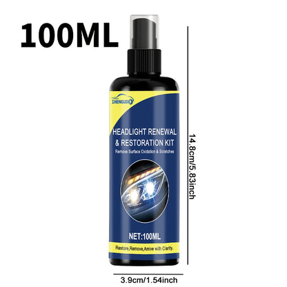 Spray Restaurador de Faróis de Cerâmica 100ml // Ferramenta Premium p/ Reparo de Faróis de Carros // Remove Amarelamento e Oxidação // Restaura a Transparência // Spray Protetor de Revestimento de Longa Duração.