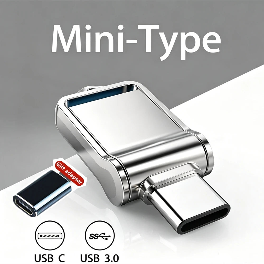Mini Pendrive OTG USB 3.0 Tipo C de 512 GB p/ iPhone, iPad e Android (Samsung/Laptop) // Capacidades de 32 GB, 256 GB e 512 GB