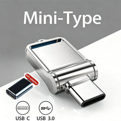 Mini Pendrive OTG USB 3.0 Tipo C de 512 GB p/ iPhone, iPad e Android (Samsung/Laptop) // Capacidades de 32 GB, 256 GB e 512 GB