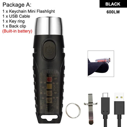 Lanterna Portátil TUNNAGE S12 PLUS Super Brilhante // 600 Lúmens // À Prova d'água // Com LED // Tipo Chaveiro // Bateria Integrada e Fecho Magnético.