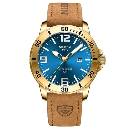 Relógios NIBOSI da Moda p/ Homens // Pulseira de Aço Inoxidável // Relógio Esportivo de Quartzo // Data Ultra Automática // Relógio Casual à Prova d'Água // Relógio Masculino