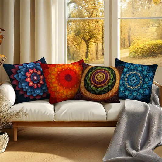 Capas de Almofada c/ Estampa Digital Colorida de Mandala p/ Decoração de Casa // Ideais p/ Sofá, Quarto e Carro