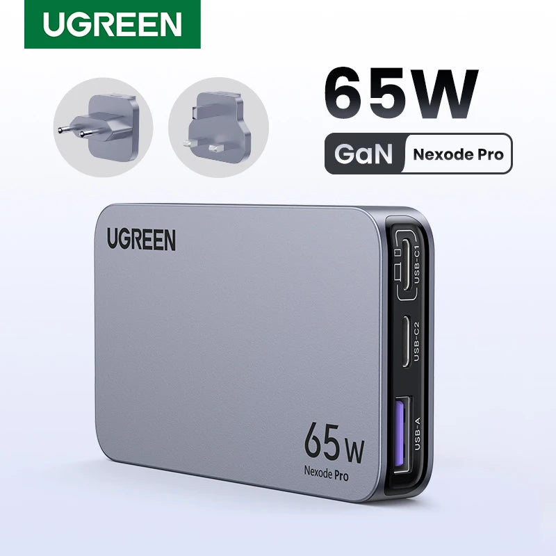 Carregador UGREEN 65W GaN Quick Charge 4.0 3.0 USB C // Para iPhone 17 16 15 Pro M // PD 3.0 // Carregador Rápido p/ Macbook, Laptop e Tablet.