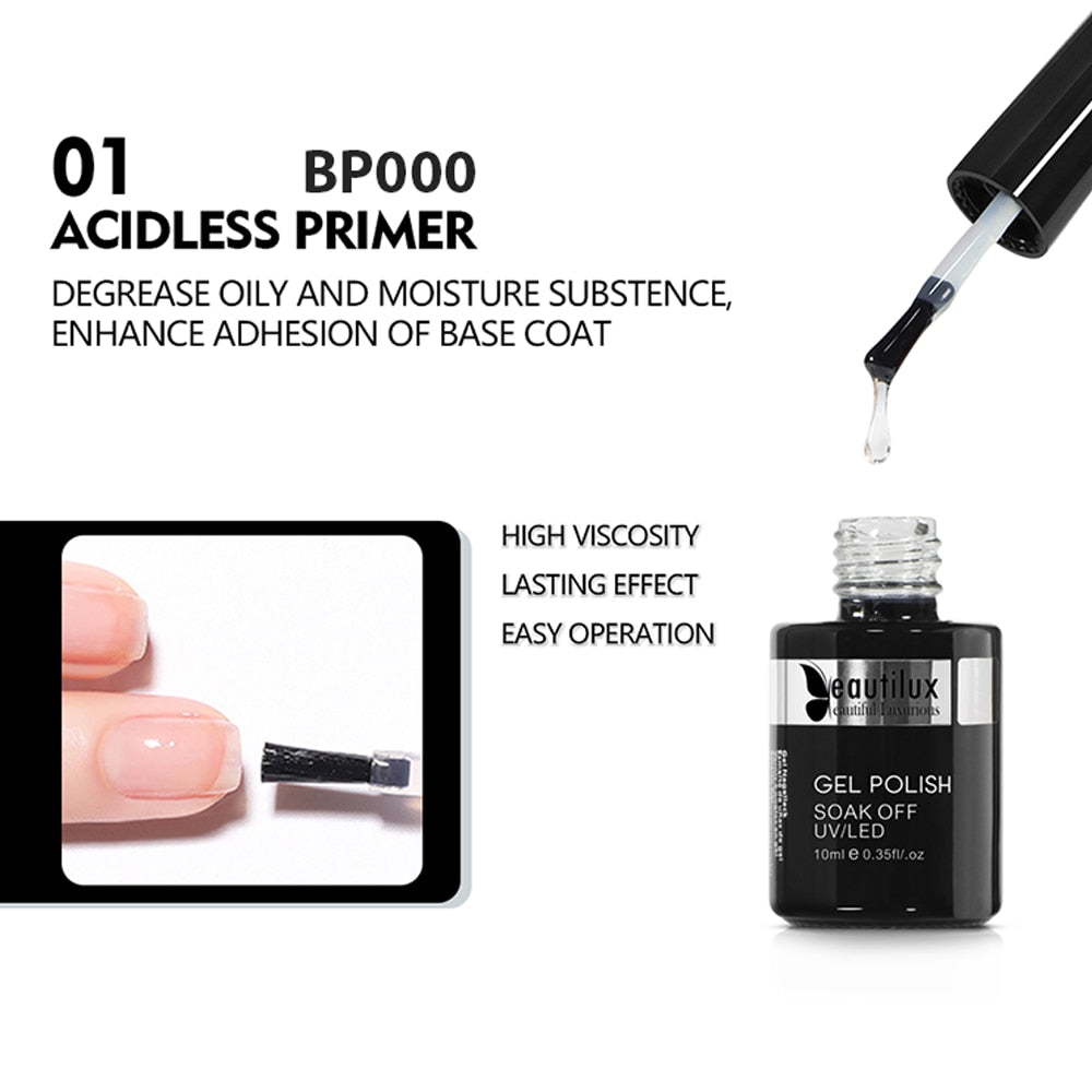 Beautilux 1pc Primer Base de Borracha Top Coat Velvet Matte // Top Coat Blossom Gel Foil Transfer Gel // Gel para Design de Unhas // Verniz para Unhas 10ml