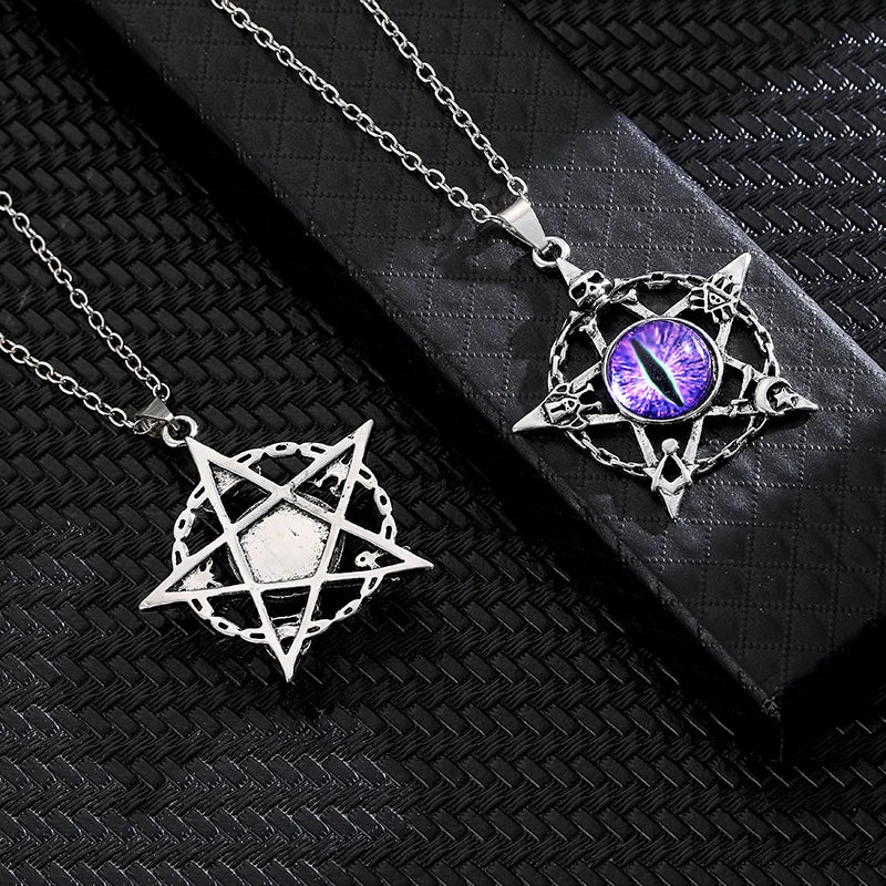 Colar c/ Pingente // Força e Proteção // Unissex // Estilo Punk Retrô // Forma de Pentagrama Devil's Eye  // Colar de Metal não Ajustável // Joia da Moda p/ Presente.