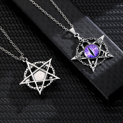 Colar c/ Pingente // Força e Proteção // Unissex // Estilo Punk Retrô // Forma de Pentagrama Devil's Eye  // Colar de Metal não Ajustável // Joia da Moda p/ Presente.