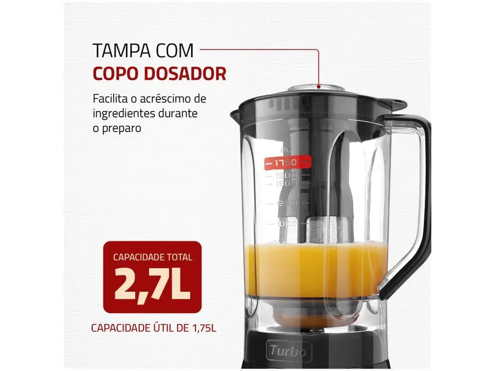 Liquidificador Mondial Turbo L-900 FB // Com Filtro de 5 Velocidades 900W // Preto-220V