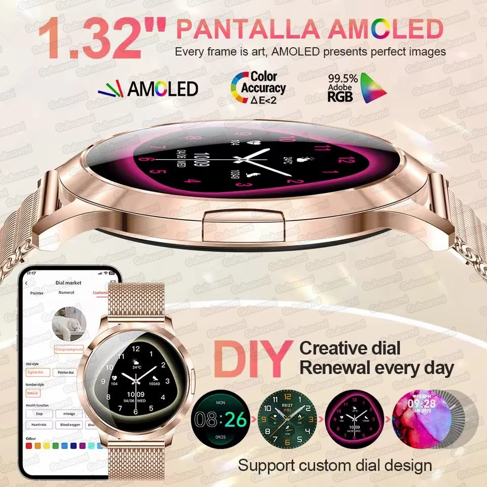 Novo Smartwatch Feminino 2026 // Presente com Tela Touch Completa de 1,32 Polegadas // Funções de Esporte e Fitness // Chamadas Bluetooth e Design Elegante