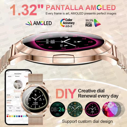 Novo Smartwatch Feminino 2026 // Presente com Tela Touch Completa de 1,32 Polegadas // Funções de Esporte e Fitness // Chamadas Bluetooth e Design Elegante