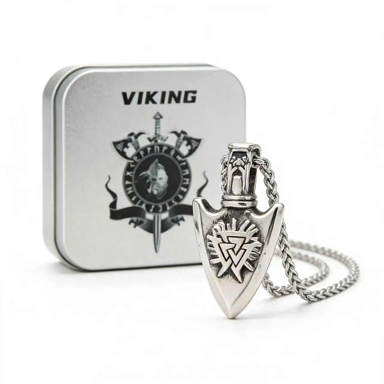 Colar Força e Poder de Odin Viking Rune c/ Pingente HNSP  // Em Aço Inoxidável 316L p/ Homens // Acessórios de Joias c/ Corrente.