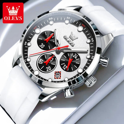 Relógios masculinos originais OLEVS, cronógrafo multifuncional, tendência da moda, pulseira de borracha amarela, luminoso, à prova d'água, relógio de quartzo masculino