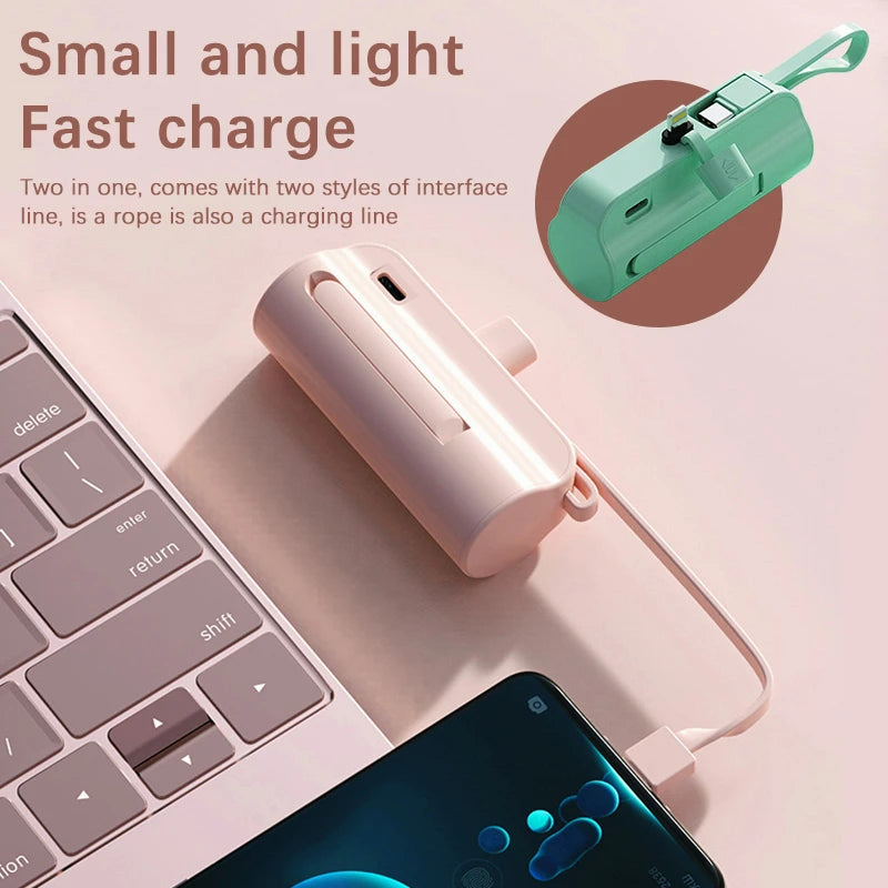 Power Bank 10000mAh Leve Com Cabo Embutido Carregador Portátil Para Celular Emergência Diário
