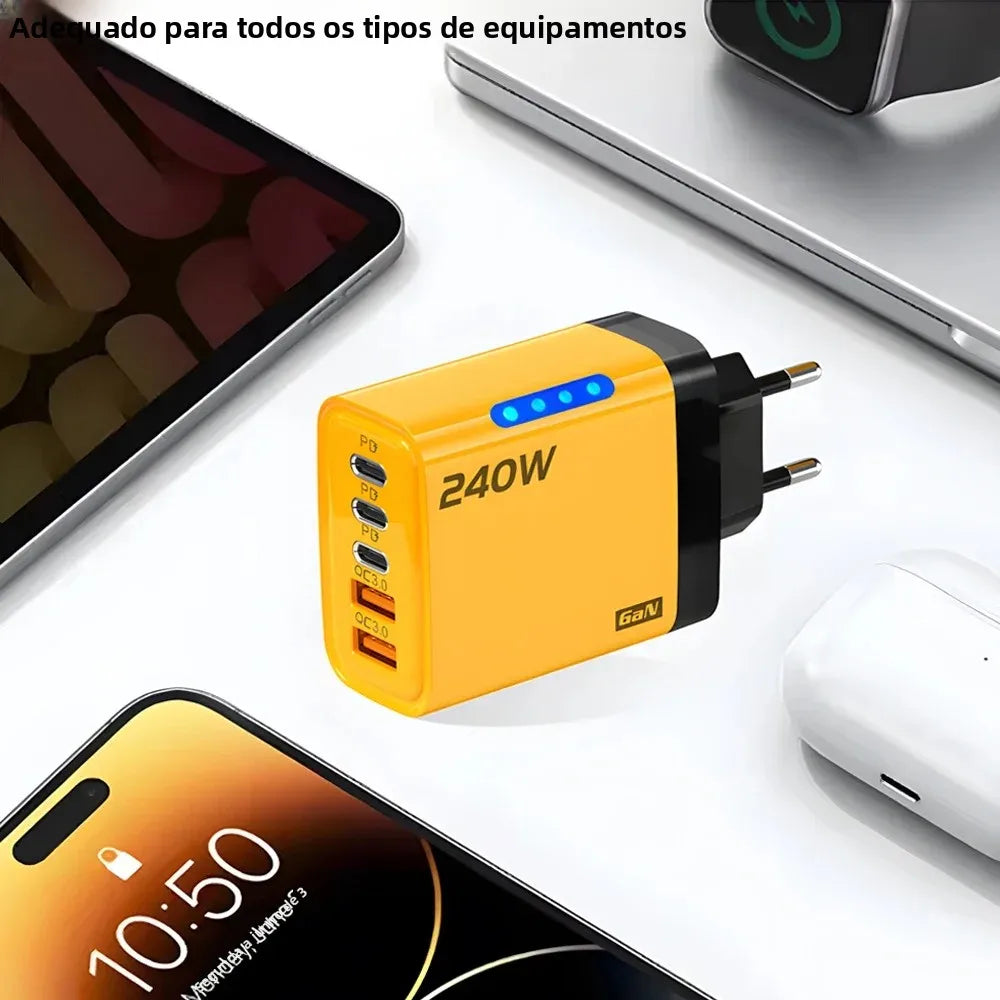 Carregador USB-C PD c/ 5 Portas // Carregamento Rápido 3.0 // Compatível c/ IPhone 16, 15, Samsung, Xiaomi e Huawei.